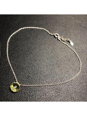 B2859 Sterling Silver Dainty Solitaire Bracelet  anklet Lemon quartz 9-10"